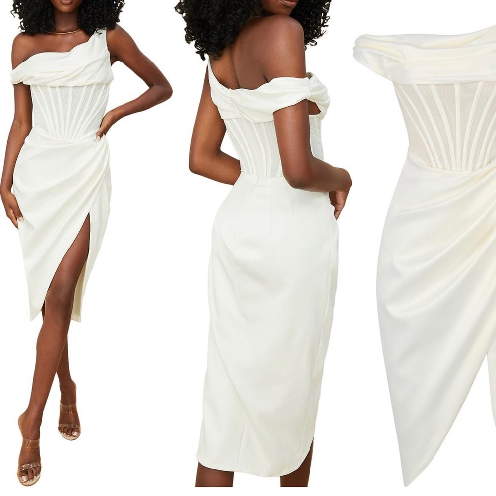 NEW WITH TAGS House of CB Lulu Corset One Shoulder Satin in L+